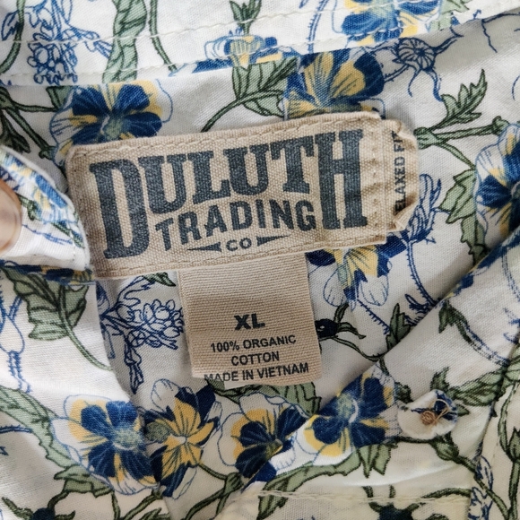Duluth Men's Free Range Organic Cotton Short Sleeve Shirt Blue Floral Size XL - Picture 6 of 10